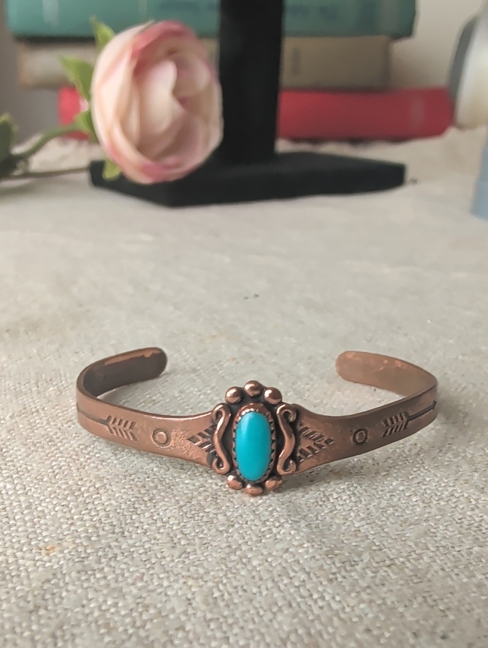 Signed Vintage Copper Cuff Bracelet Child Southwestern Arrow Detailing